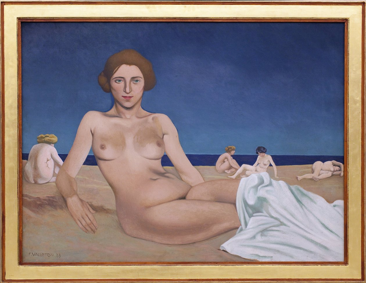 Auringonottoa rannalla. Felix Edouard Vallottonin (1865-1925) maalaus tekijältä Felix Edouard Vallotton