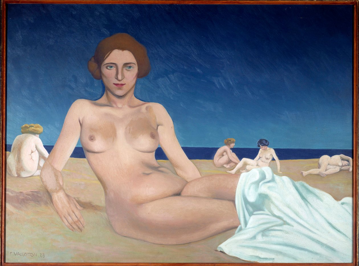 Auringonottoa rannalla Felix Vallottonin (1865-1925) maalaus 1923 Rouen, Musee des Beaux Arts tekijältä Felix Edouard Vallotton