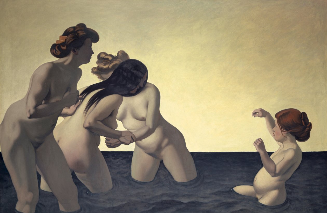 Kolme naista ja yksi pieni tyttö leikkimässä vedessä, 1907. tekijältä Felix Edouard Vallotton