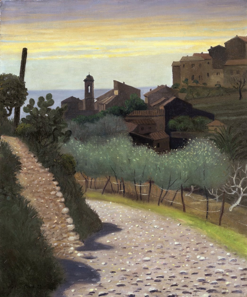 ""Näkymä Saint-Annen (Sainte Anne) kirkolle Cagnesissa (Cagnes-sur-mer), Alpes Maritimes"" Felix Edouard Vallottonin (1865-1925) maalaus 1922 Yksityinen kokoelma tekijältä Felix Edouard Vallotton