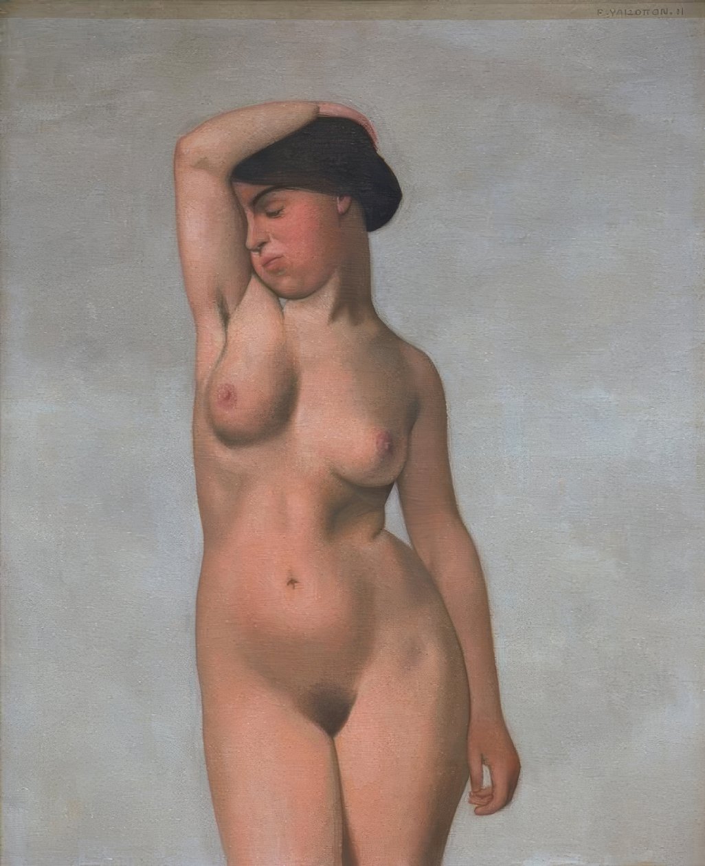 Weiblicher Akt mit erhobenem Arm tekijältä Felix Edouard Vallotton