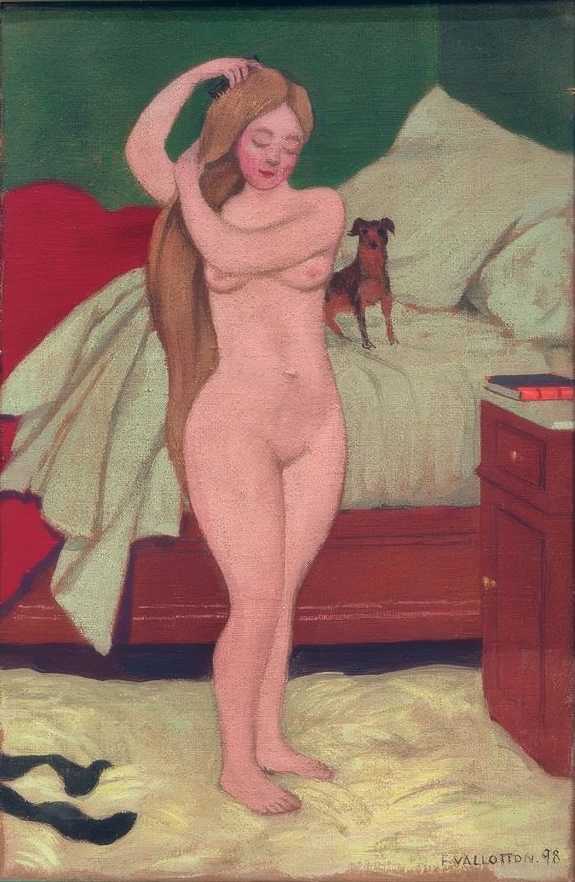 Weiblicher Akt, sich kämmend, Interieur tekijältä Felix Edouard Vallotton