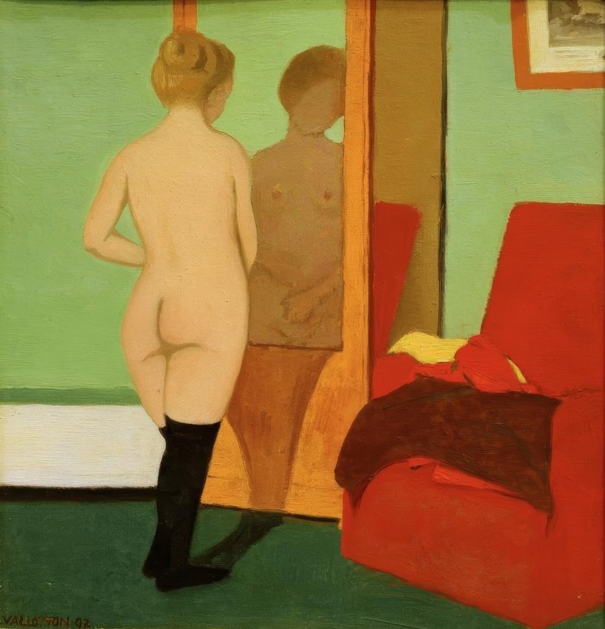 Weiblicher Akt vor Spiegelschrank tekijältä Felix Edouard Vallotton