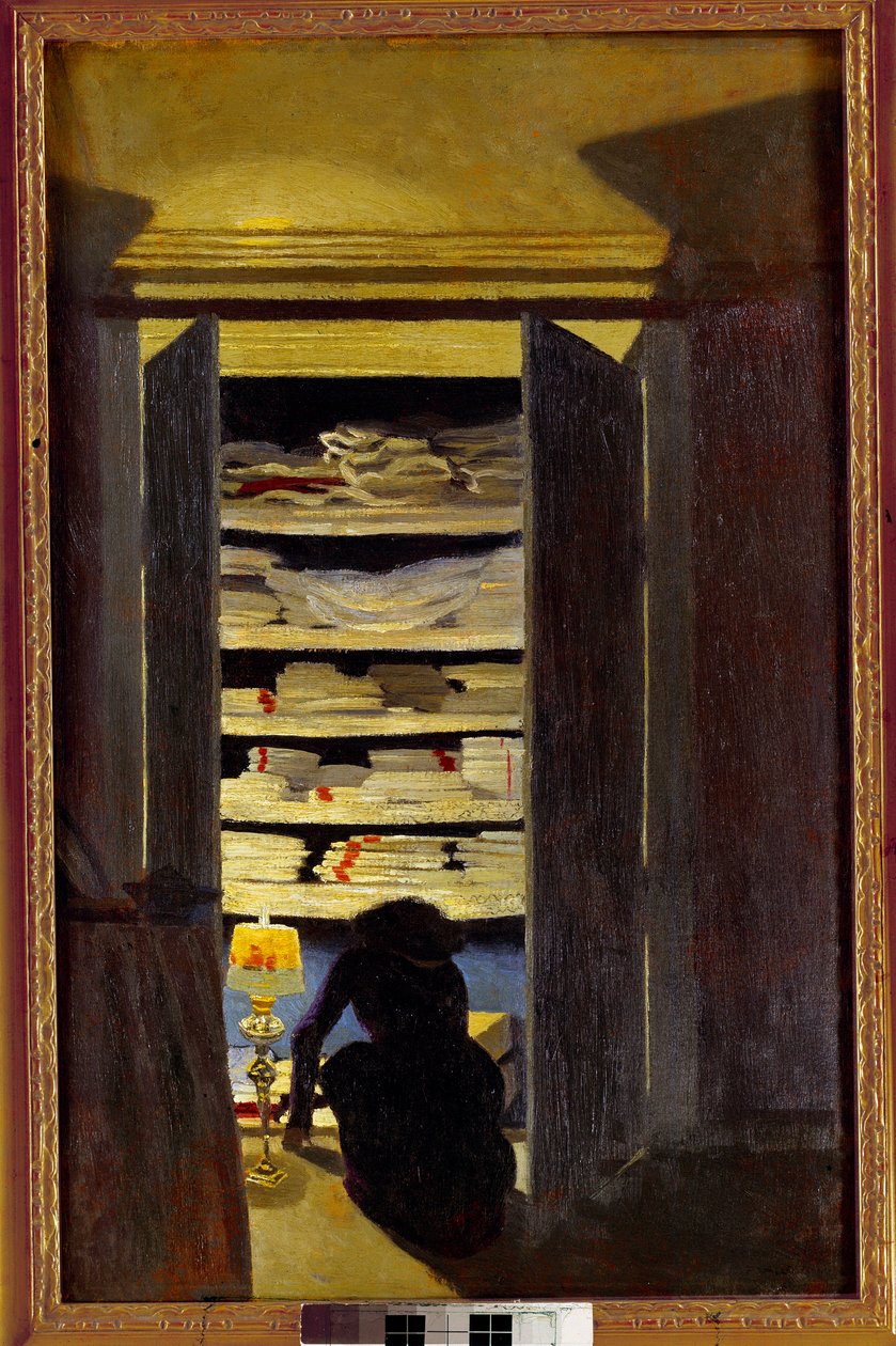Nainen etsii kaapista. Felix Vallottonin (1865-1925) maalaus Ec. Seuraa., 1900-luku. Yksityinen kokoelma. tekijältä Felix Edouard Vallotton