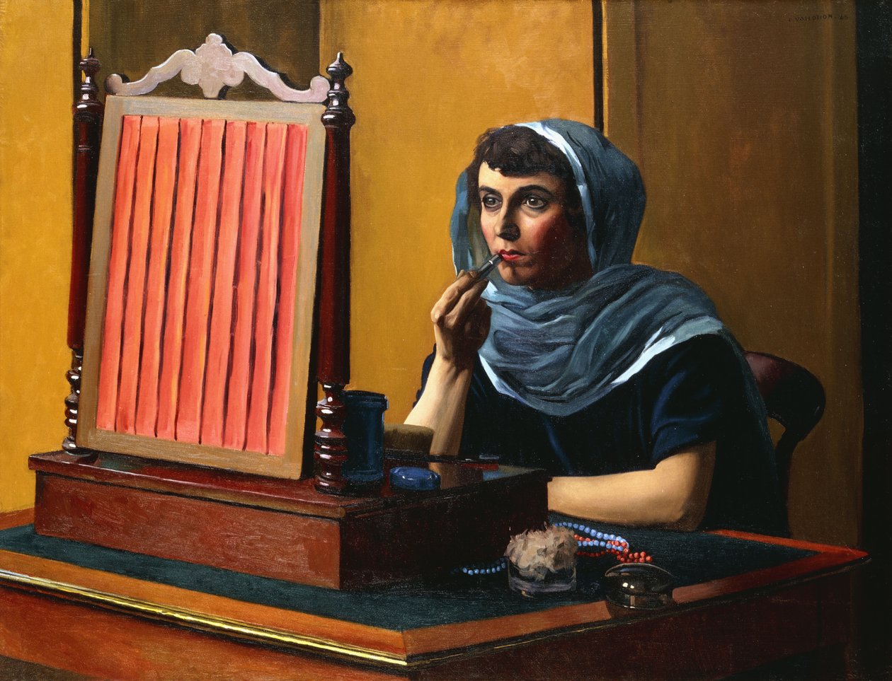 Nuori nainen laittaminen huulipuna; Nuori nainen pukee huulipunaa, 1925 tekijältä Felix Edouard Vallotton