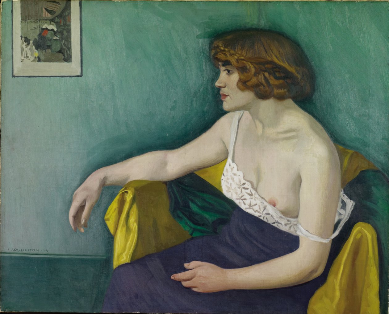Nuori nainen istuu profiilissa, 1914 tekijältä Felix Edouard Vallotton