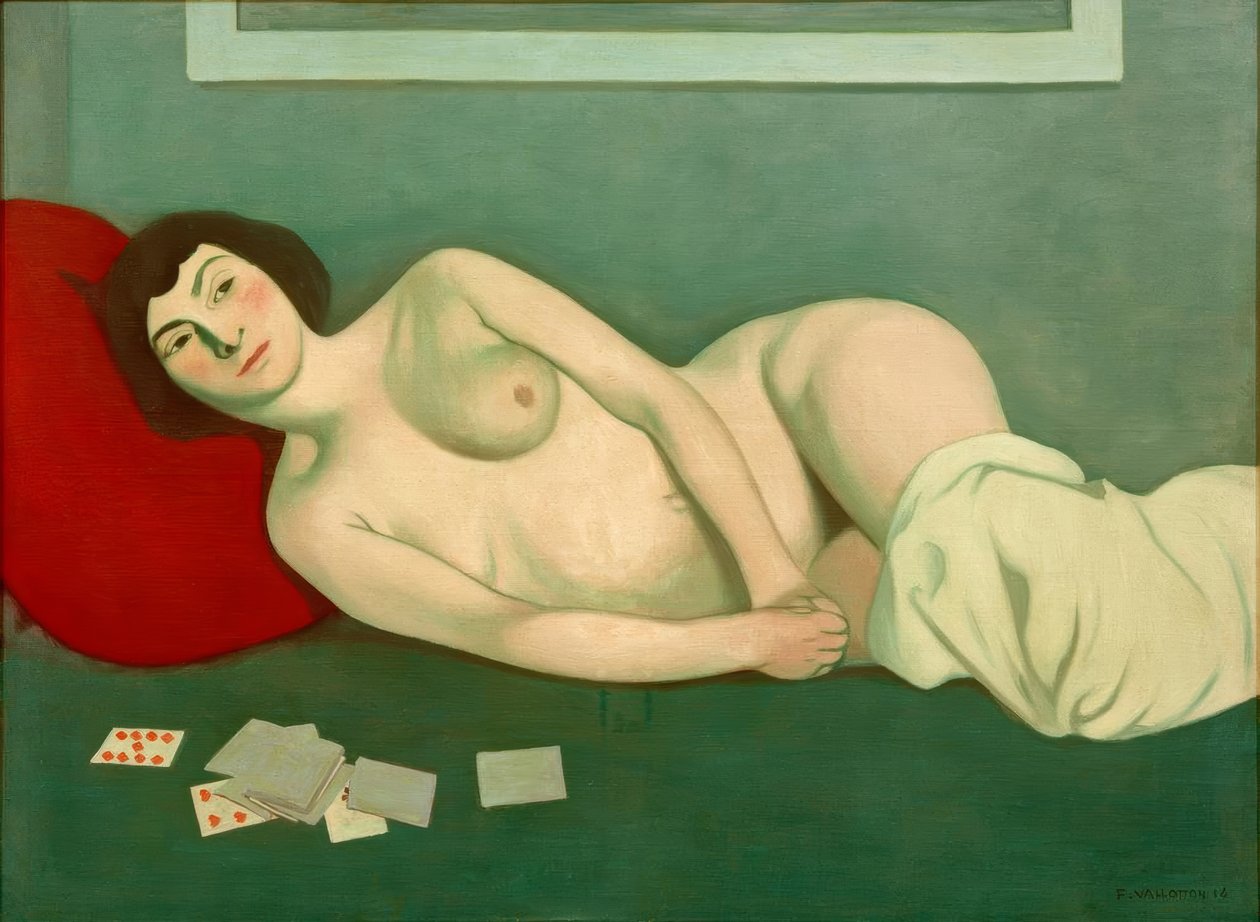 femme nue couchée aux cartes bleues tekijältä Felix Edouard Vallotton
