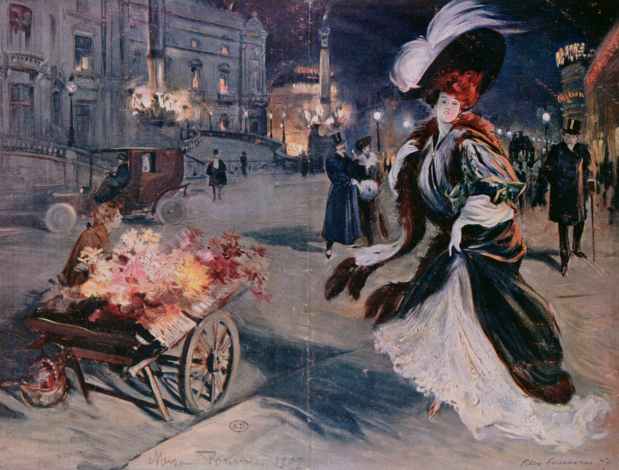 Pariisi yöllä oopperakorttelissa, 1907 tekijältä Felix Fournery