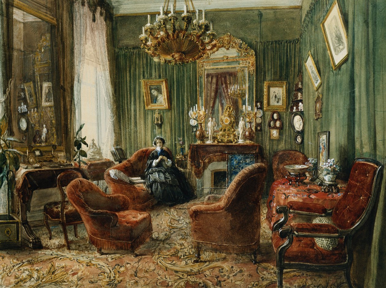 Näkymä Salon de la Comtesse de Salvertelle tekijältä Felix Francois Barthelemy Genaille