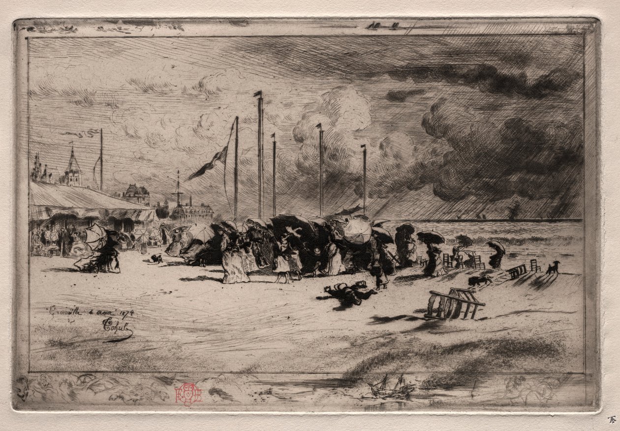 Myrsky Trouvillessa, 1874. tekijältä Felix Hilaire Buhot