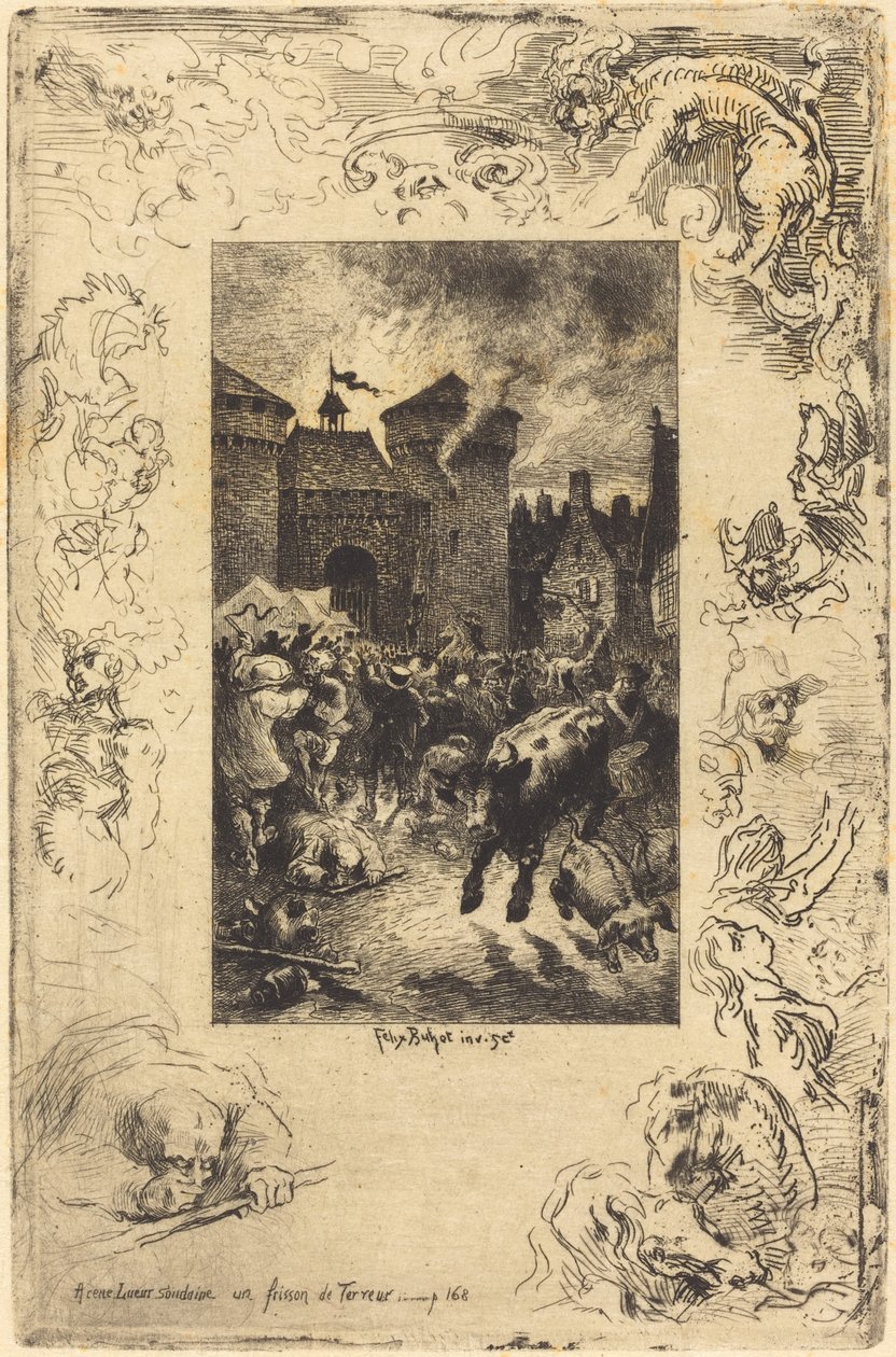 A cette lueur soudaine... Valon äkillisessä loisteessa..., 1878. tekijältä Felix Hilaire Buhot