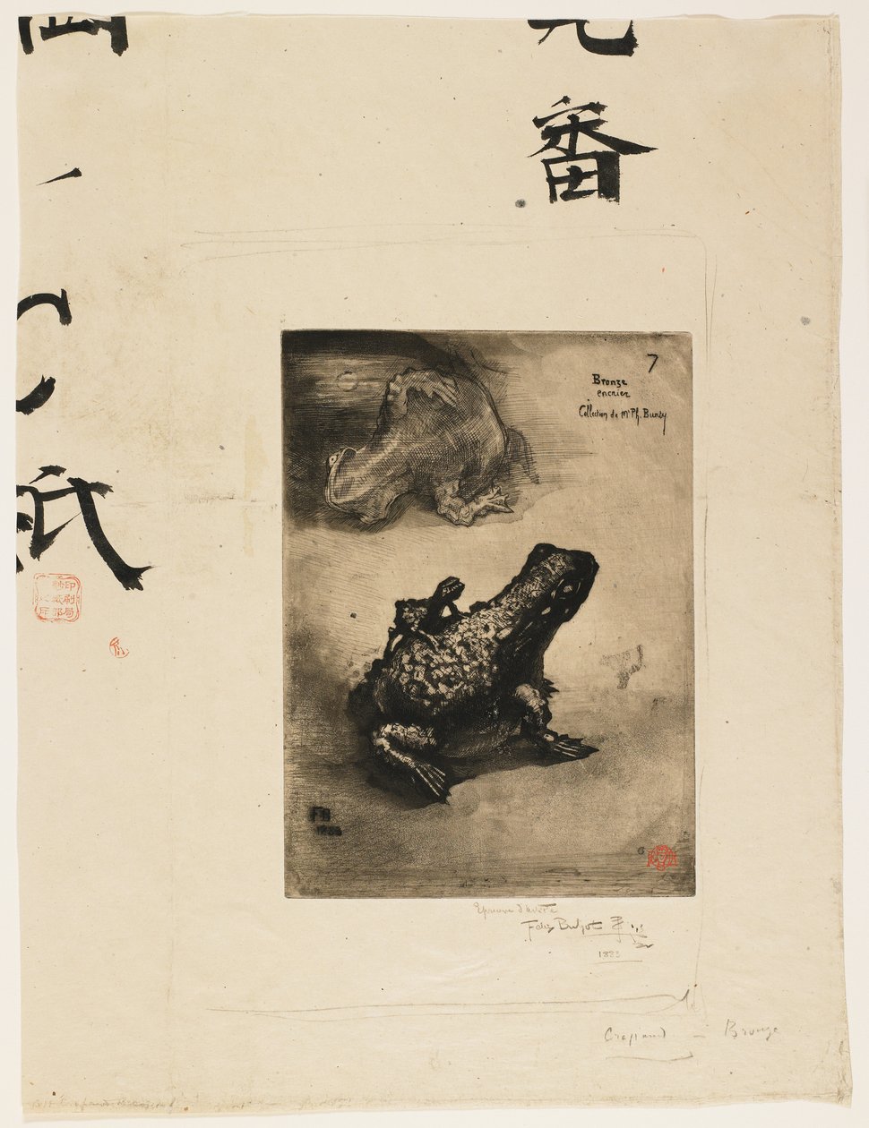 Bronze Frog Inkwell, 1883 (etsaus ja akvatinta) tekijältä Felix Hilaire Buhot