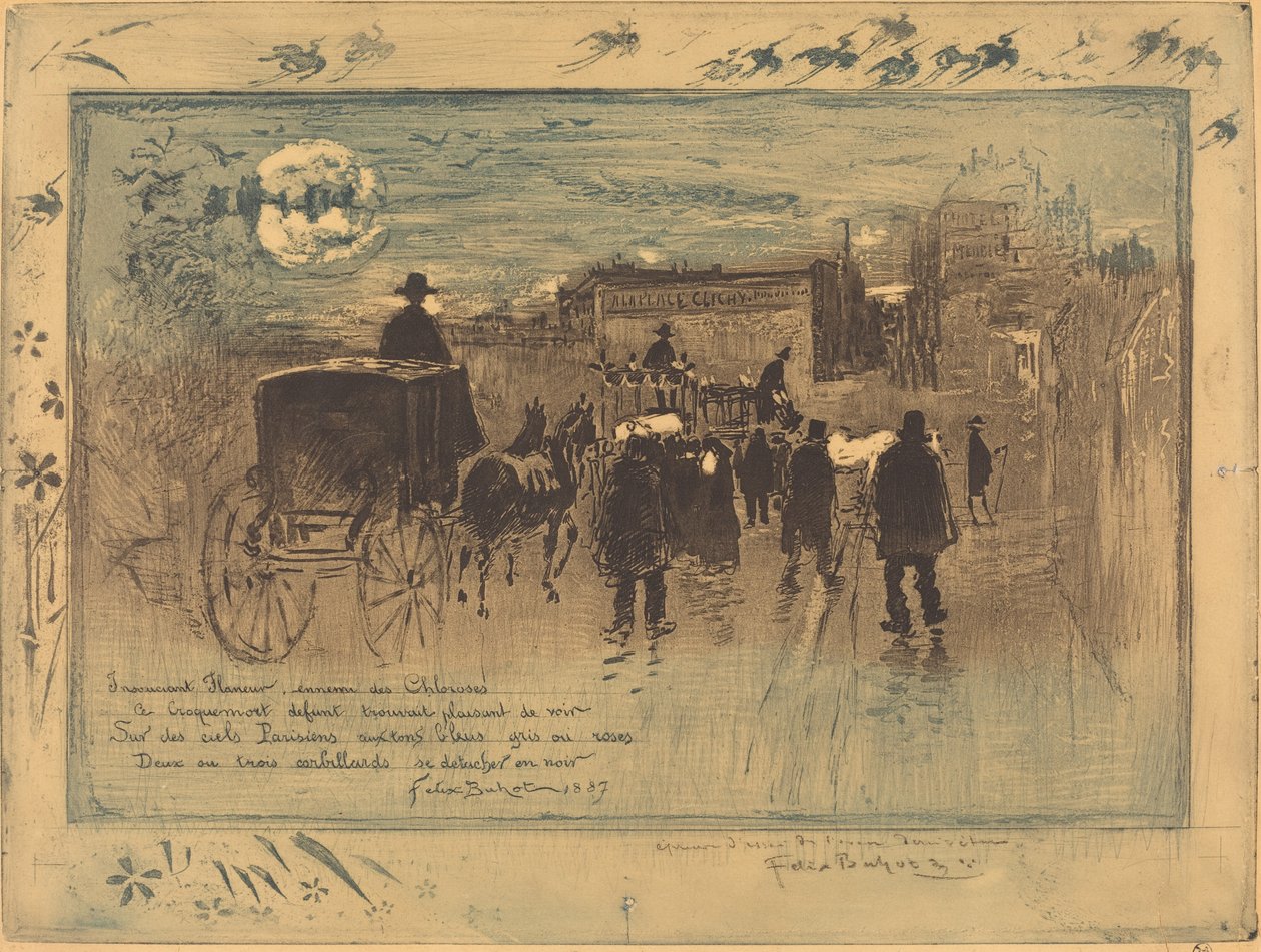 Hautajaiskulkue Boulevard de Clichyllä Hautajaiskulkue Boulevard de Clichyllä, 1887. tekijältä Felix Hilaire Buhot