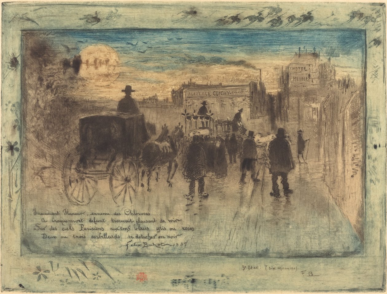 Hautajaiskulkue Boulevard de Clichyllä Hautajaiskulkue Boulevard de Clichyllä, 1887. tekijältä Felix Hilaire Buhot