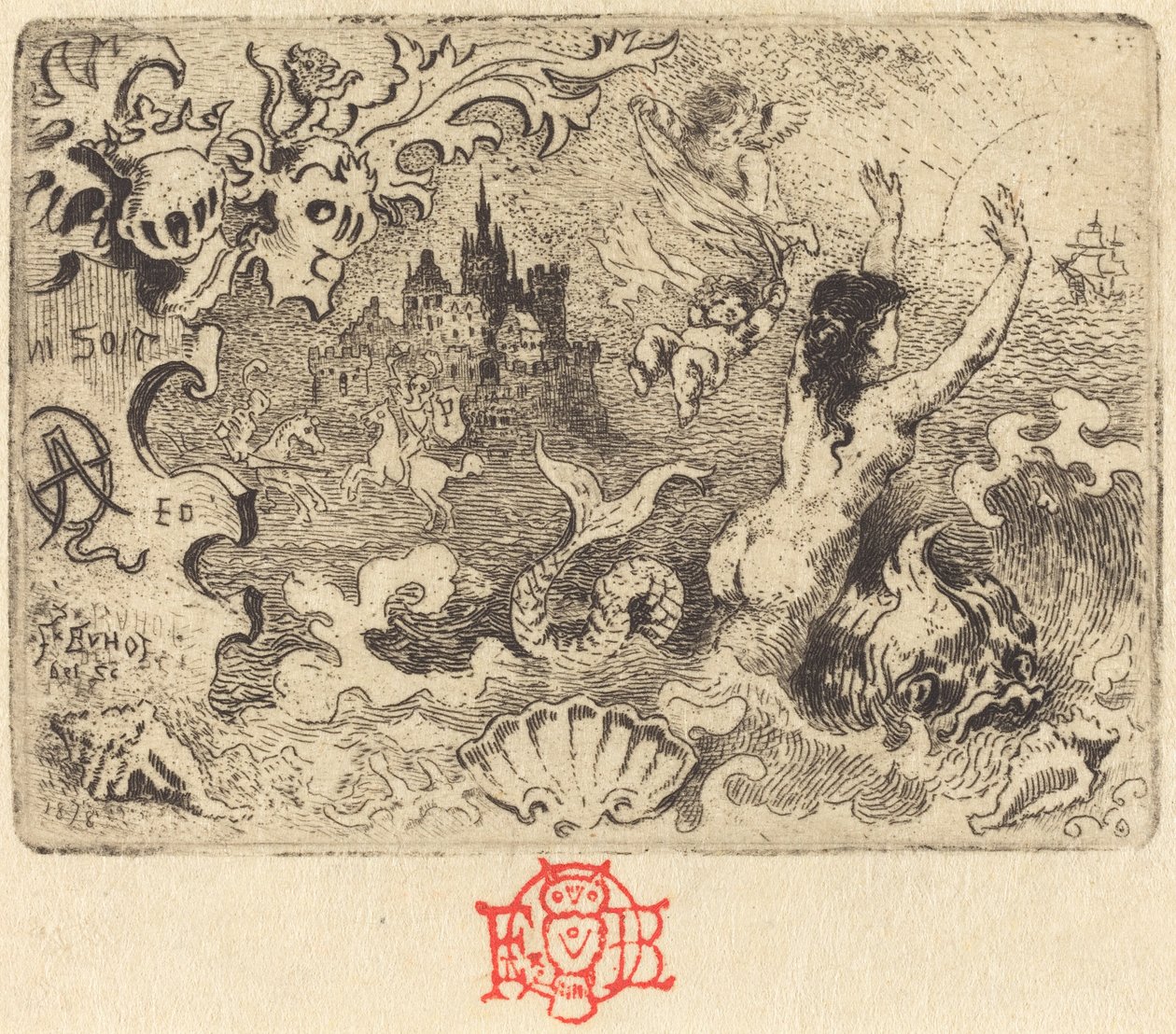 Jacques Cazotten The Devil in Love, 2. vinjetti, 1878. tekijältä Felix Hilaire Buhot