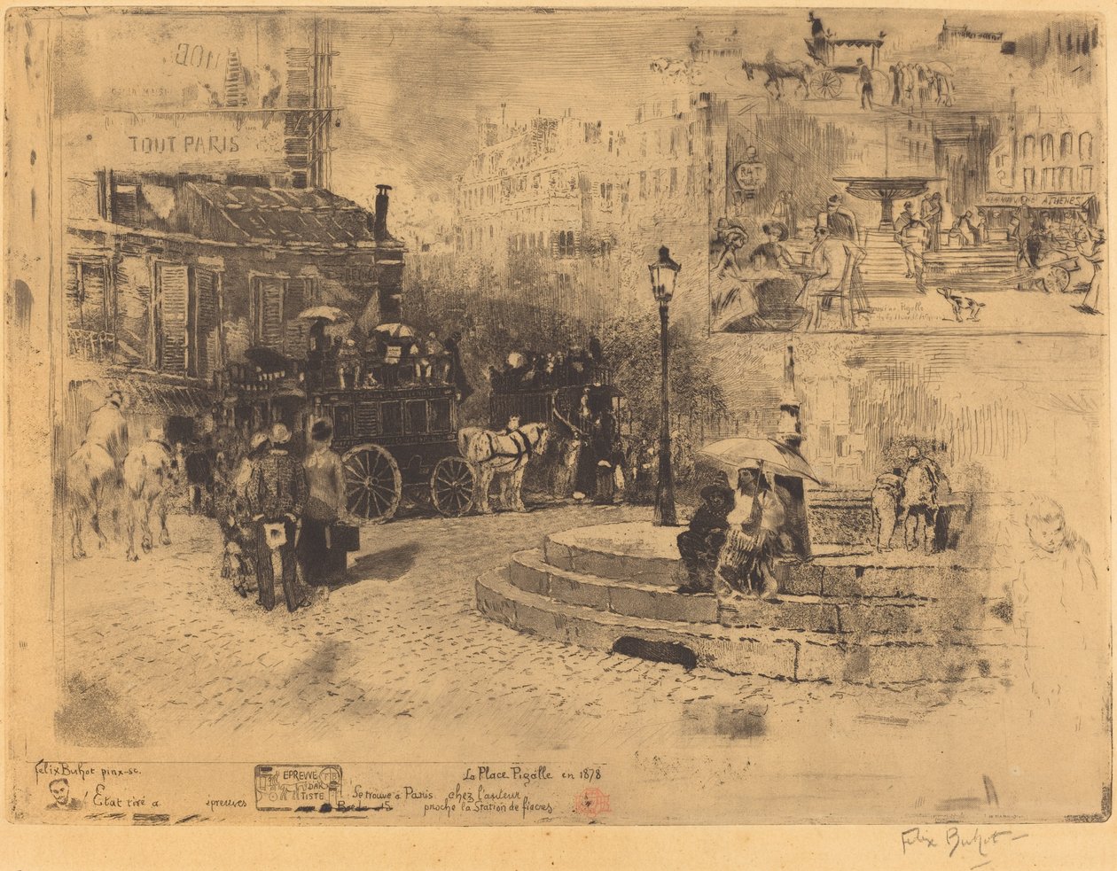 Place Pigalle vuonna 1878 (Place Pigalle vuonna 1878) tekijältä Felix Hilaire Buhot