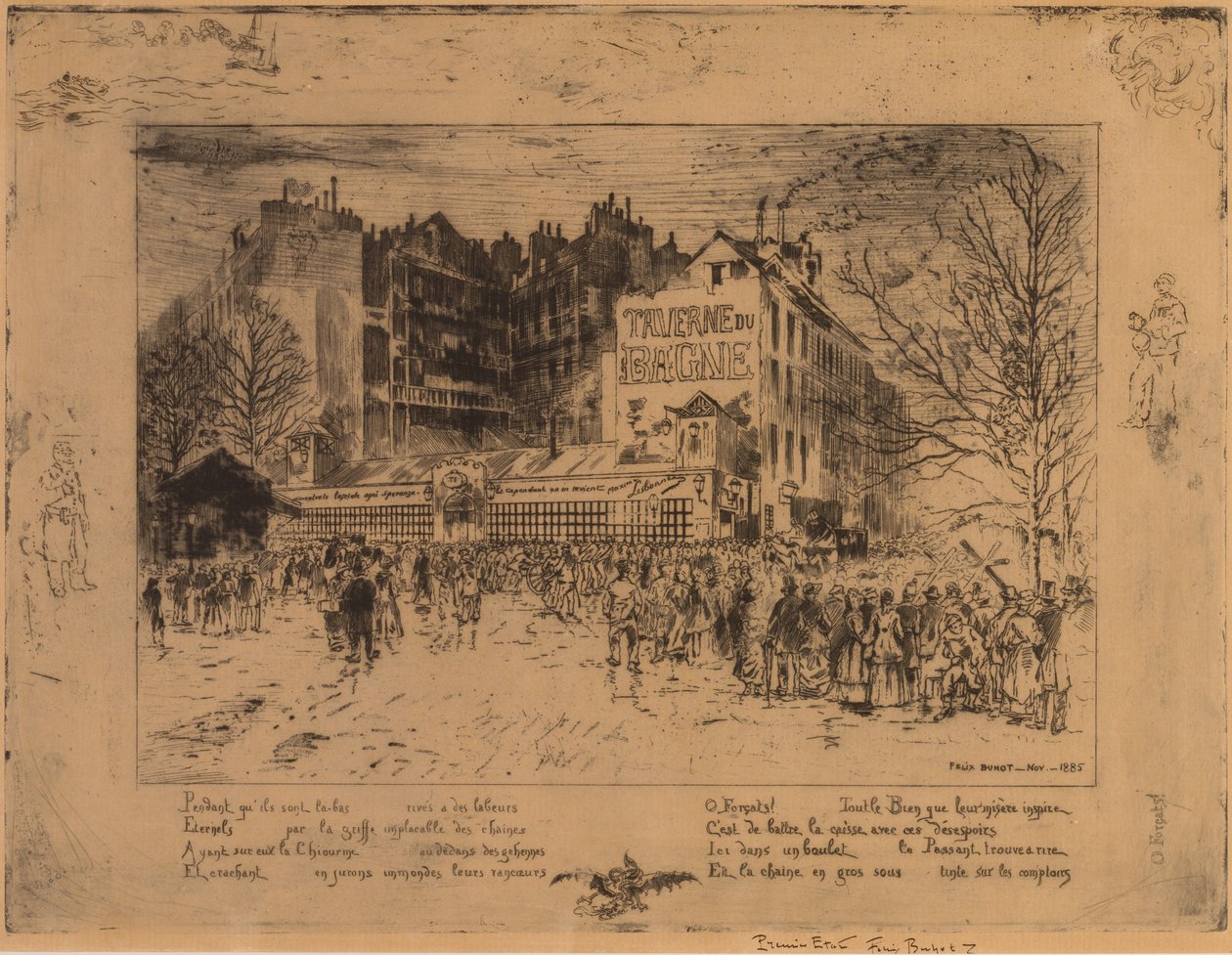 Place des Martyrs ja Jailhouse Tavern tekijältä Felix Hilaire Buhot