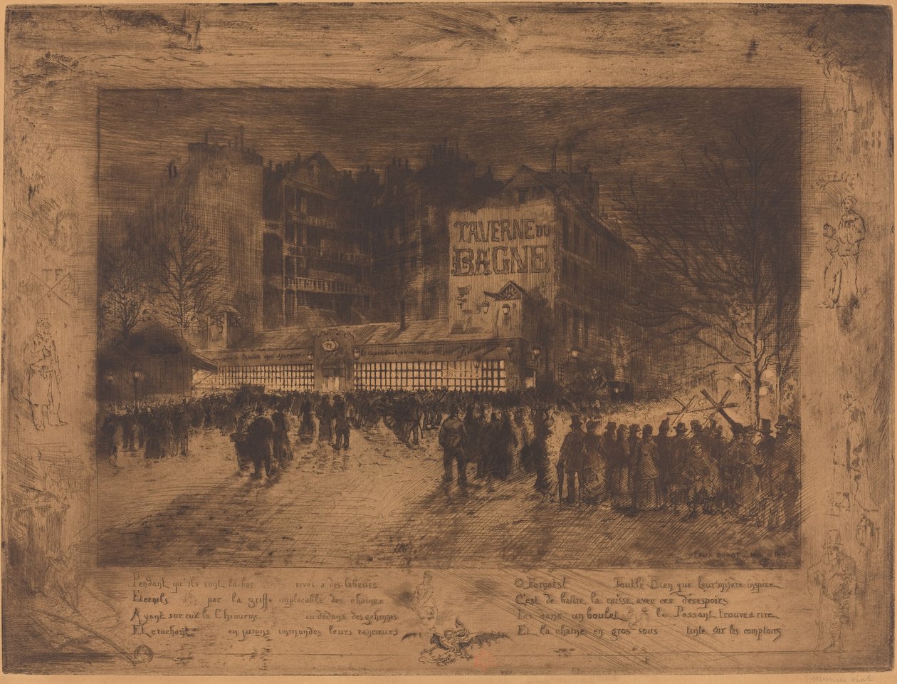 La Place des Martyrs et La Taverne du Bagne (La Place des Martyrs and the Jailhouse Tavern) finès tekijältä Felix Hilaire Buhot
