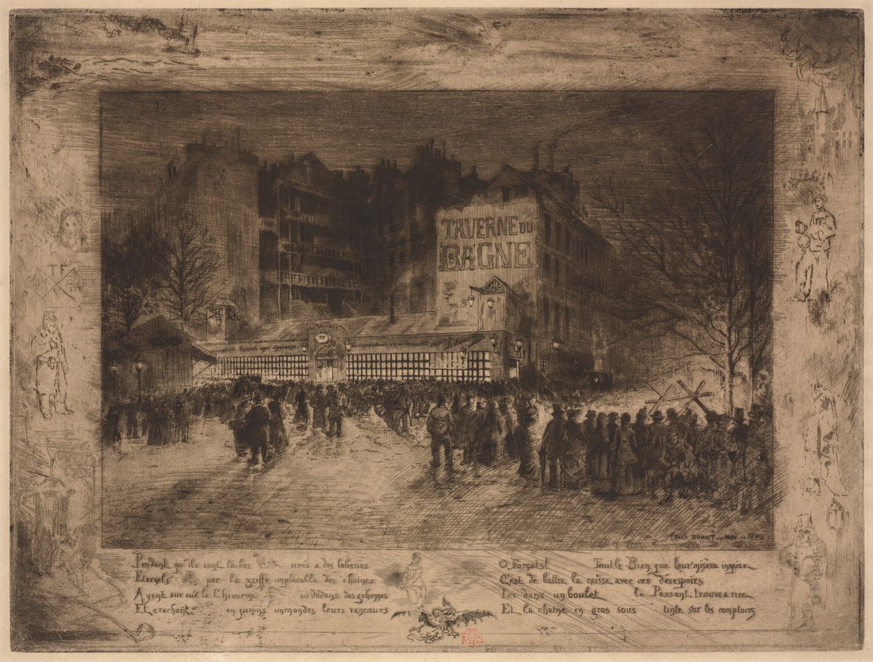 Place des Martyrs ja Bagnen taverna tekijältä Felix Hilaire Buhot