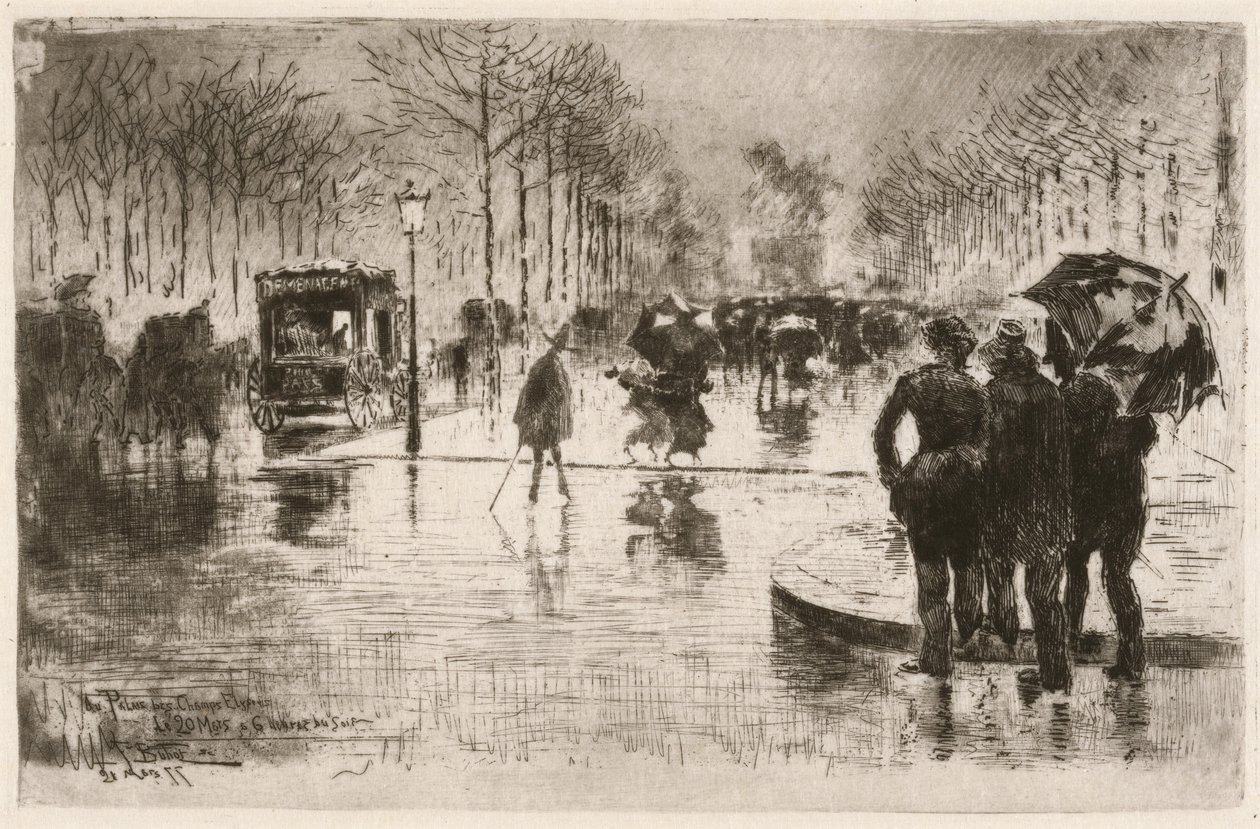 Le retour des artistes Taiteilijoiden paluu, 1877. tekijältä Felix Hilaire Buhot