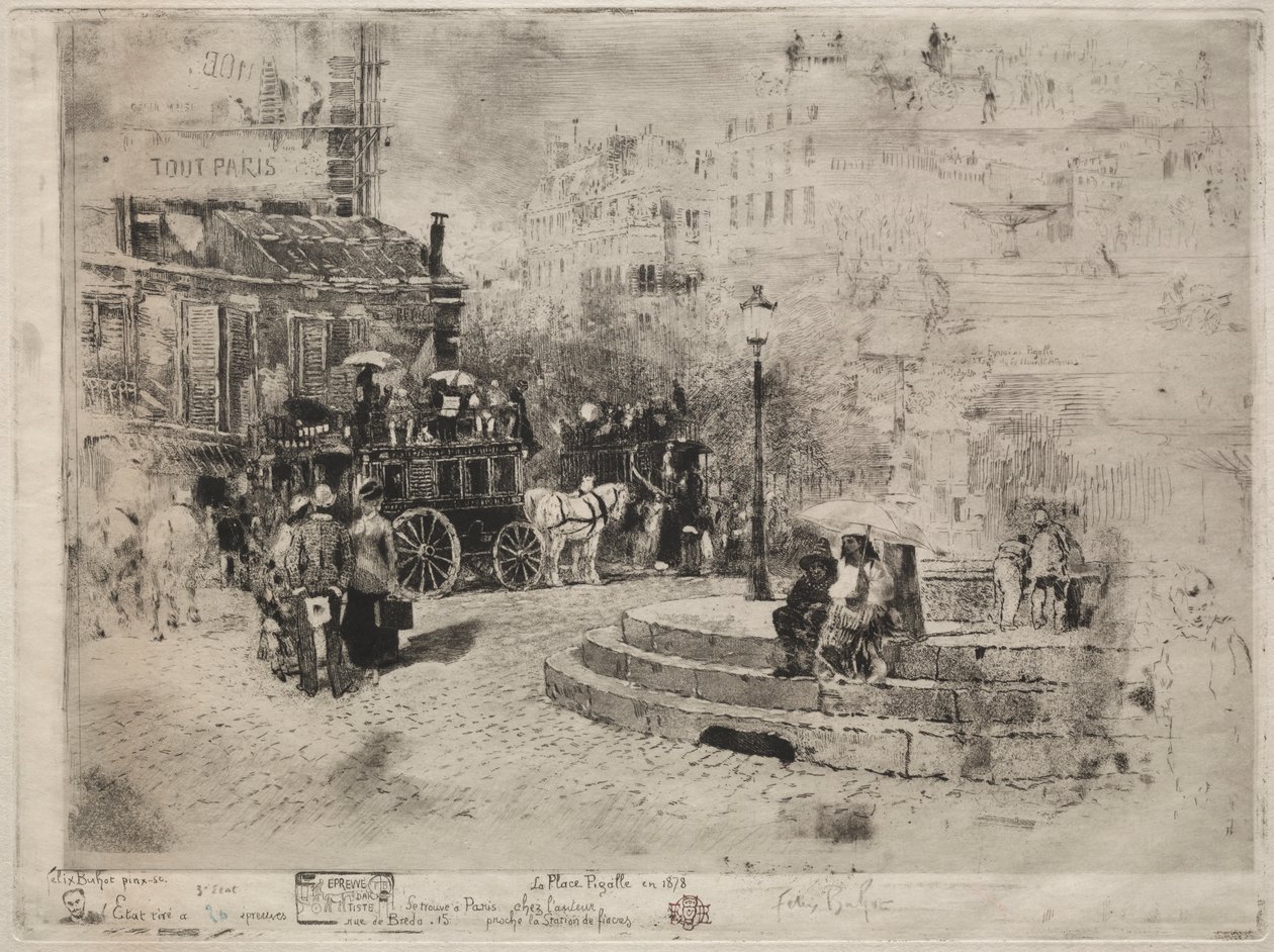 Place Pigalle vuonna 1878 tekijältä Felix Hilaire Buhot