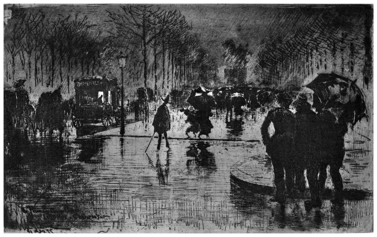 Paluu Champs-Elyseesiltä, ​​c1870-1900 1924 tekijältä Felix Hilaire Buhot