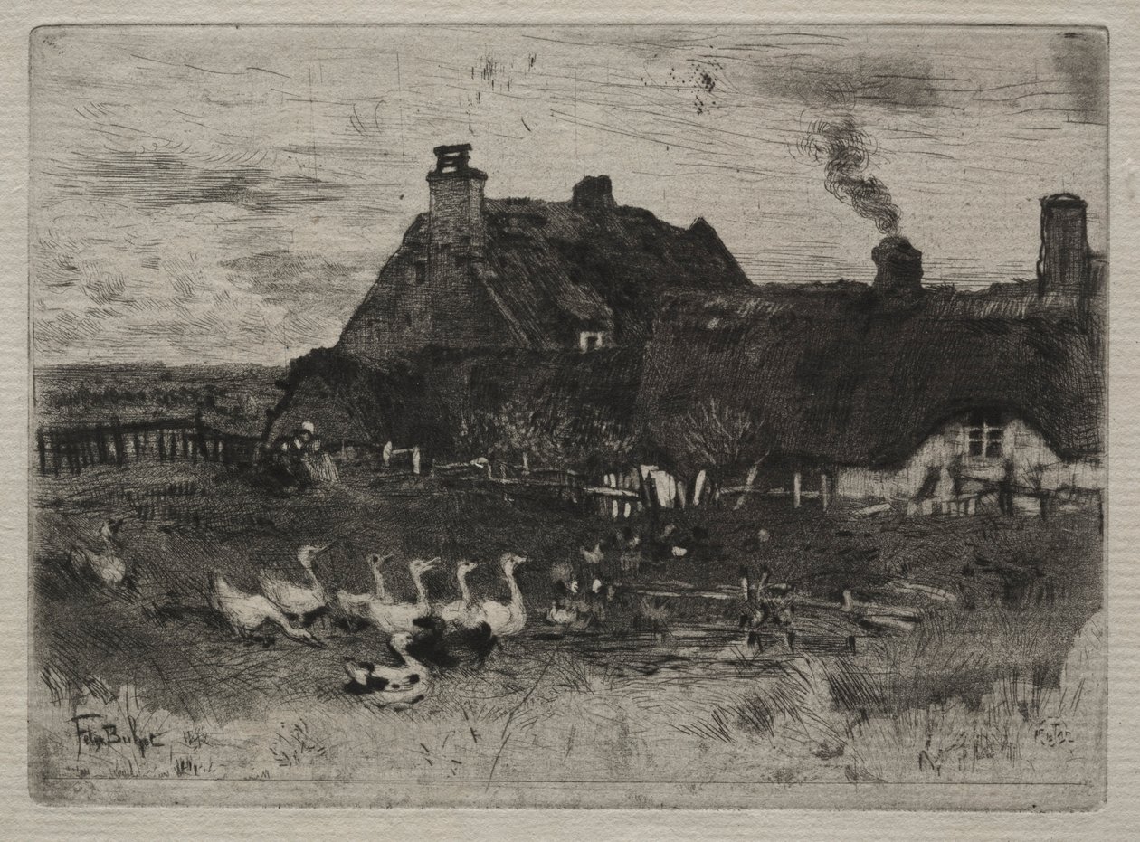 Olkikattoiset mökit, 1878. tekijältä Felix Hilaire Buhot