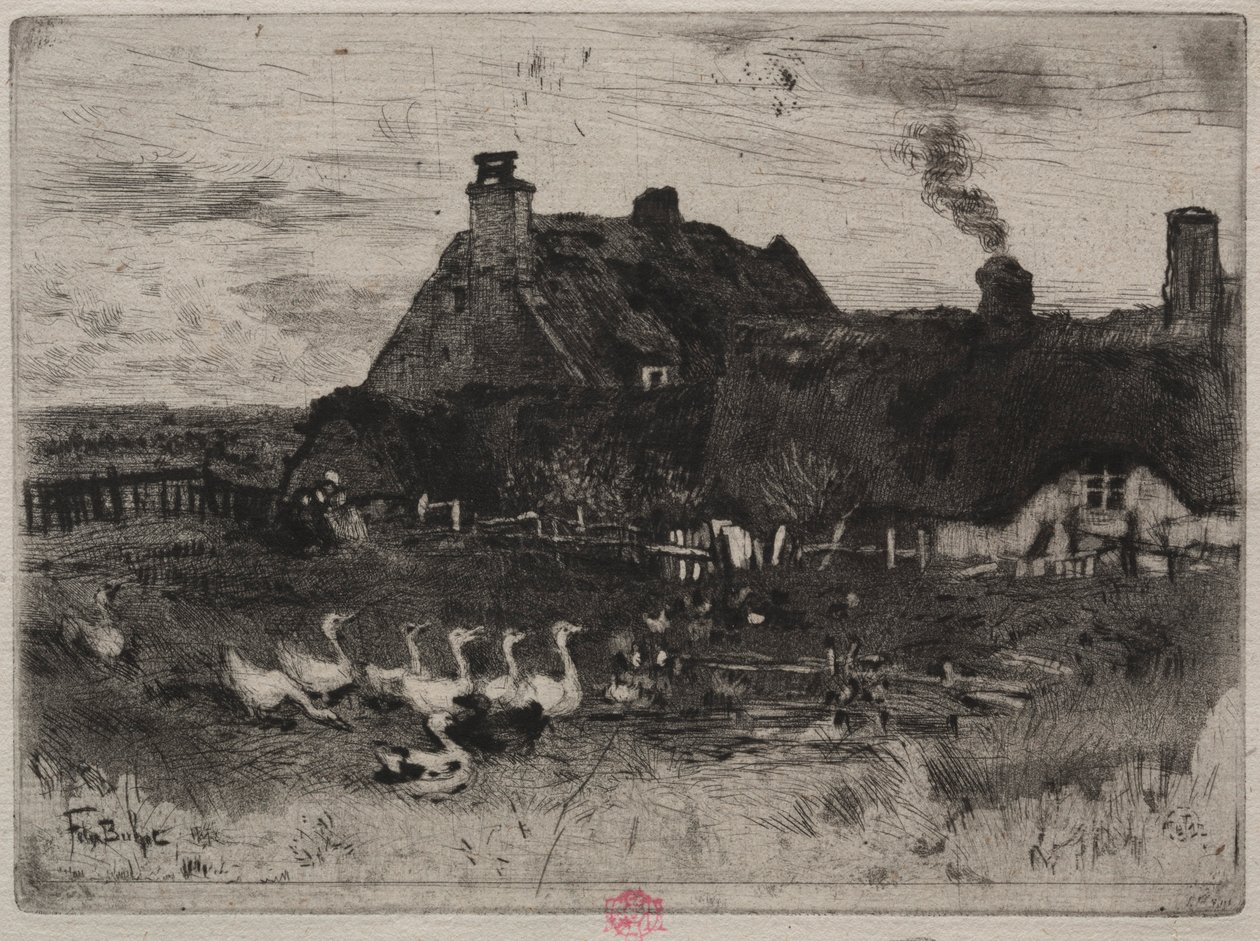 Pienet olkikattoiset mökit, 1878. tekijältä Felix Hilaire Buhot
