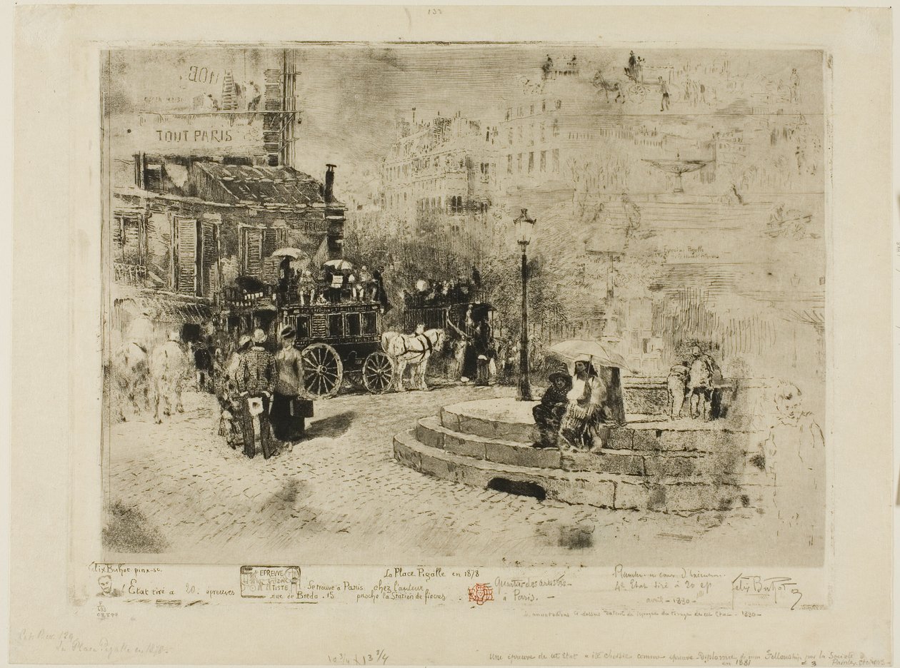 Place Pigalle vuonna 1878 tekijältä Felix Hilaire Buhot