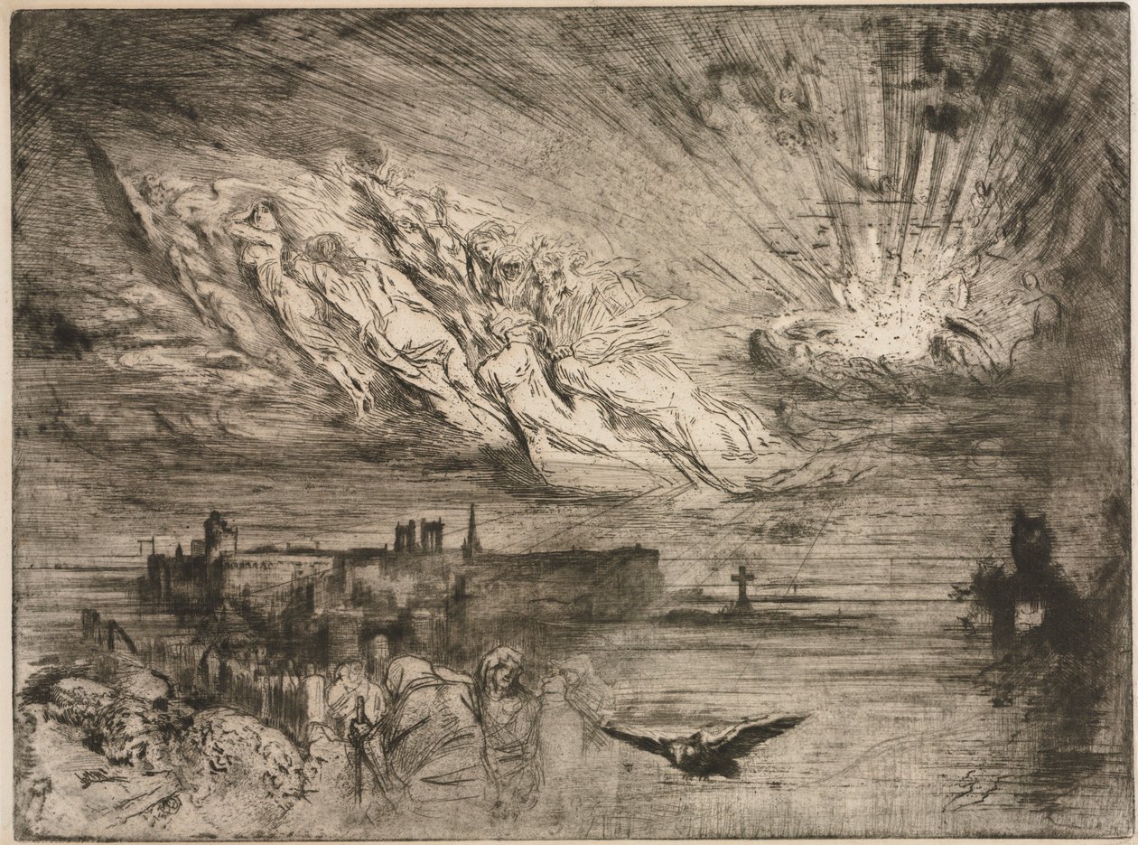 Henget kuolleiden kaupungeista, 1885. tekijältä Felix Hilaire Buhot