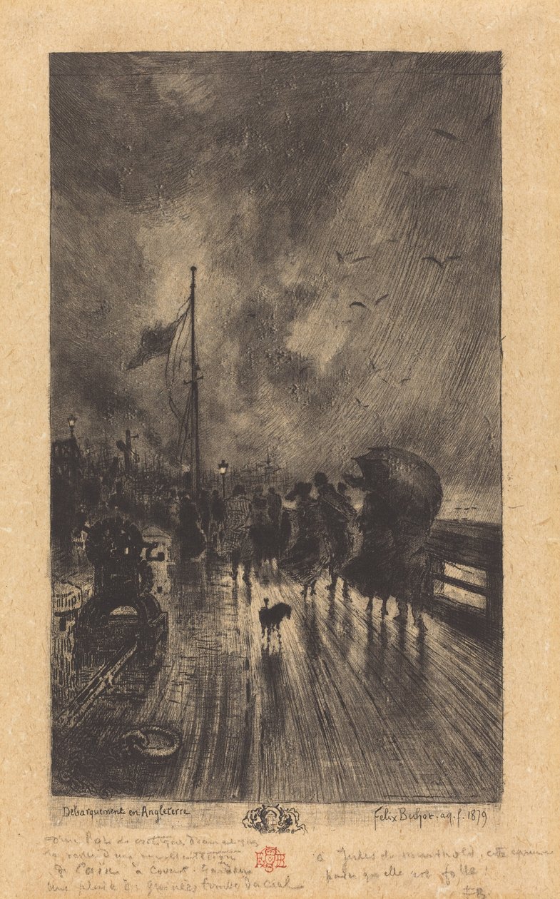 Laskeutuminen Englannissa Laskeutuminen Englannissa, 1879. tekijältä Felix Hilaire Buhot