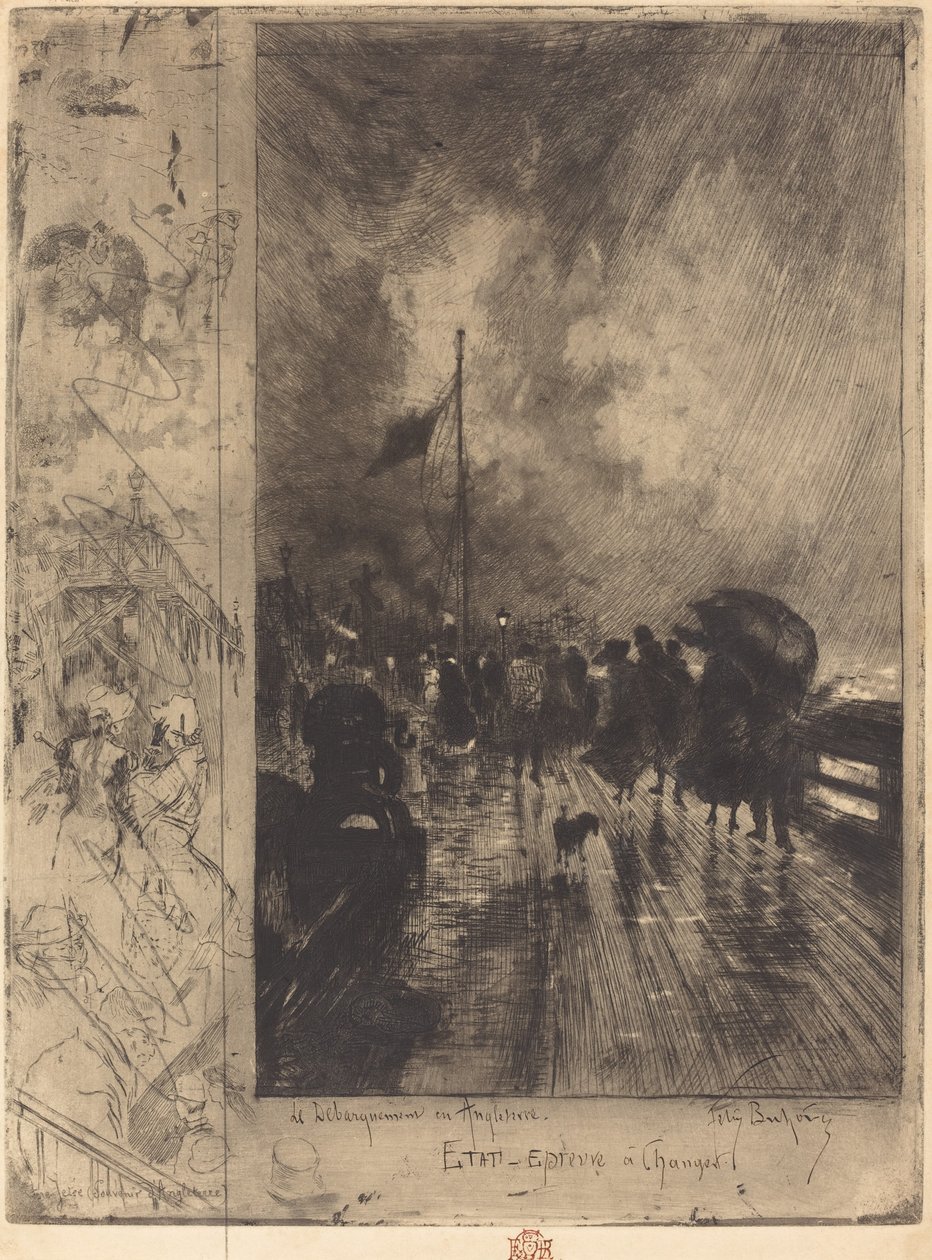 Laskeutuminen Englannissa Laskeutuminen Englannissa, 1879. tekijältä Felix Hilaire Buhot