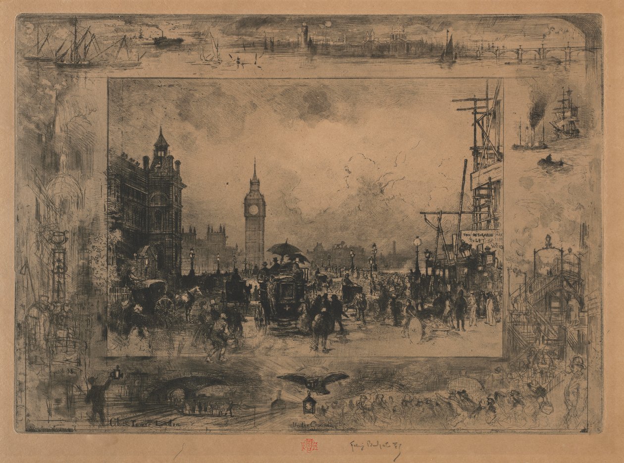 Westminster Bridge tai Westminster Tower tekijältä Felix Hilaire Buhot
