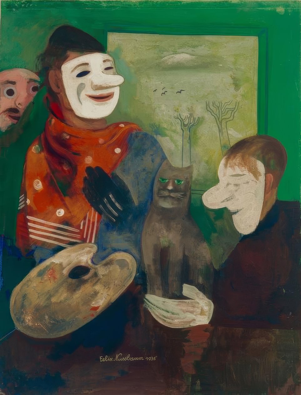 Masken und Katzen (Maler mit Maske und Katze) tekijältä Felix Nussbaum