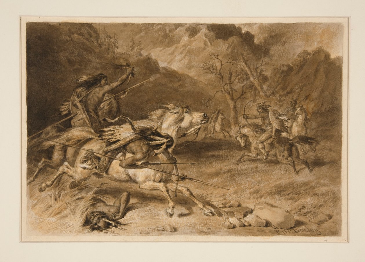 Piirustus kohtaaminen (Intian Fight on Horseback) tekijältä Felix O. C. Darley