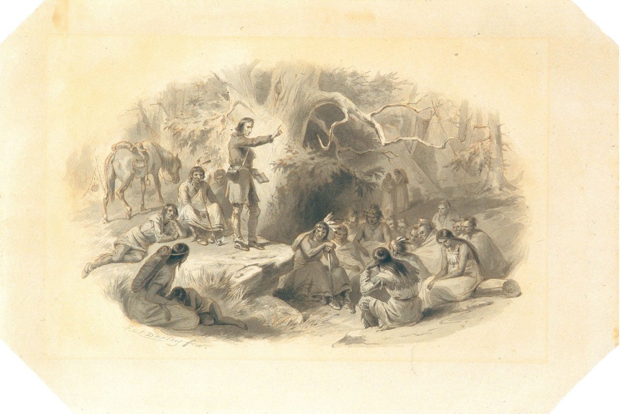 John Eliot saarnaa intiaaneille tekijältä Felix Octavius Carr Darley