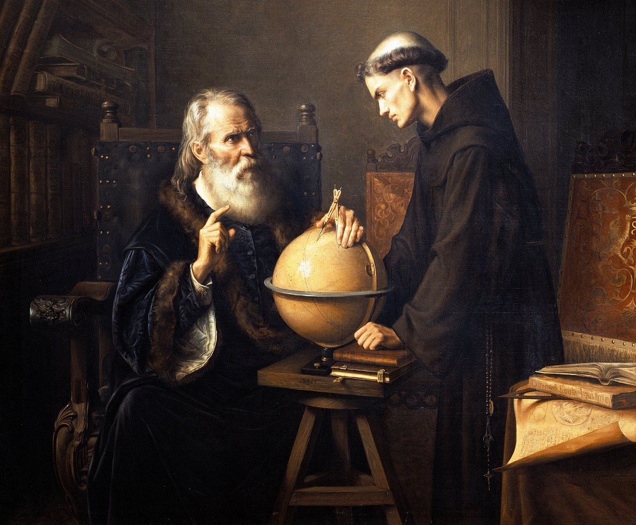 Muotokuva Galileo Galileista (1564-1642), joka selittää teorioitaan Padovan yliopistossa tekijältä Félix Parra