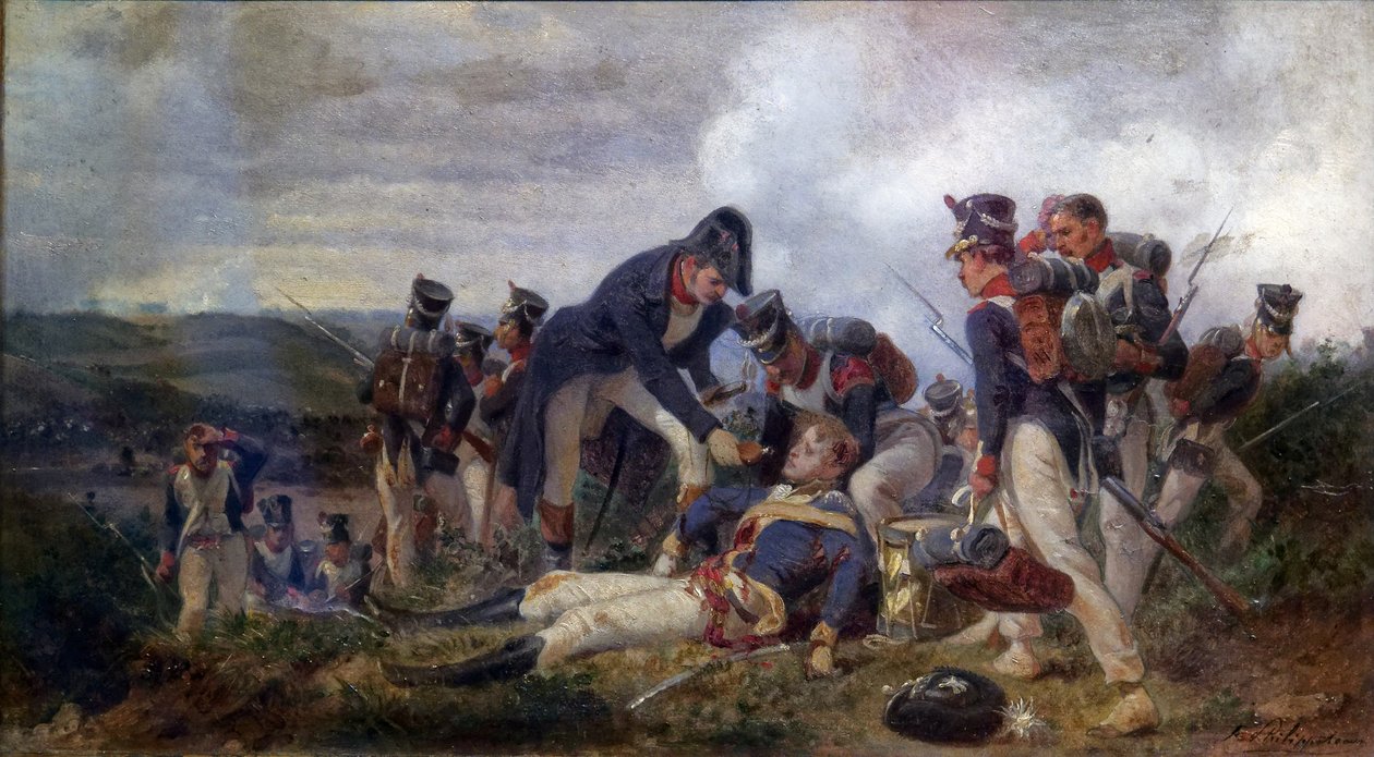 Rivijalkaväkikiväärin upseeri pelastamassa brittiläisen 13. Light Dragoons -rykmentin luutnanttia, 1800-luvun toinen puoli (öljy kankaalle) tekijältä Felix Philippoteaux