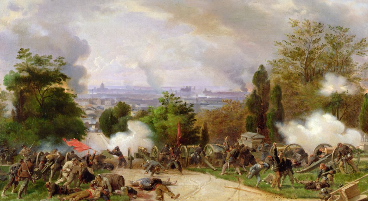 Taistelut Pere Lachaisen hautausmaalla vuonna 1871 (öljy kankaalle) tekijältä Felix Philippoteaux