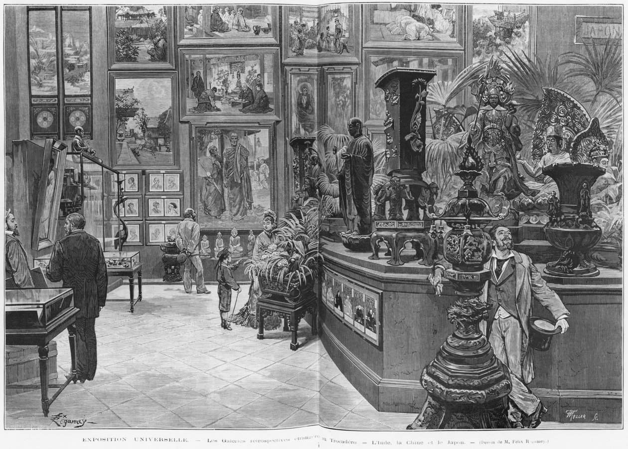 Trocaderon, Intian, Kiinan ja Japanin ulkomaiset retrospektiiviset galleriat vuoden 1878 yleisnäyttelyssä Pariisissa, Le Monde Illustre, nro 1129, 16. marraskuuta 1878 tekijältä Felix Regamey