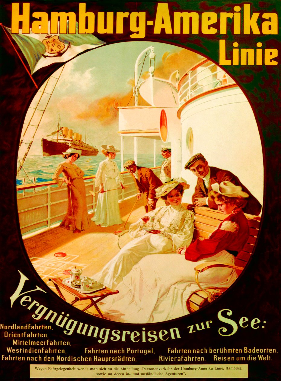 "Pleasure Cruise on the Sea", juliste, joka mainostaa Hamburg American Linea, 1904 tekijältä Felix Schwormstadt