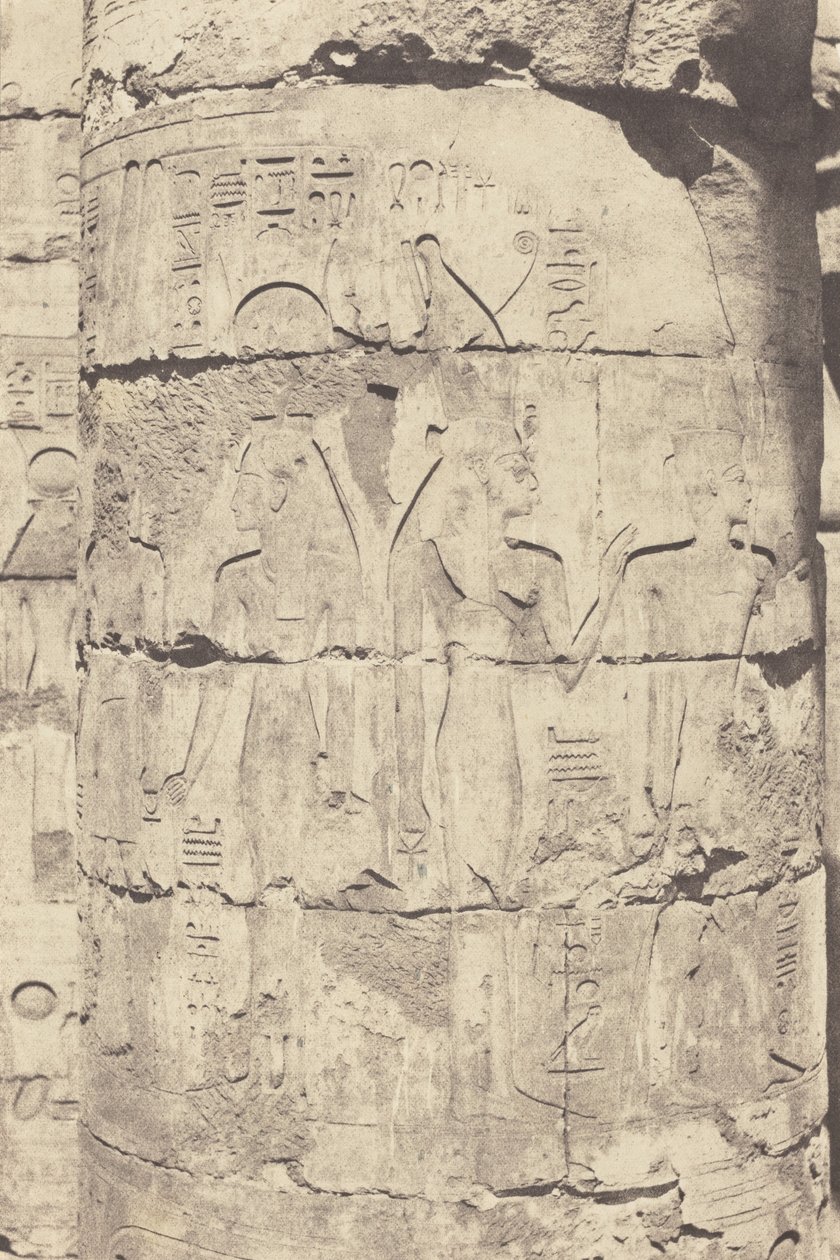 Karnak (Thebe), palatsi--Hypostyylisali--keskipylväs--futin koristelu,1853 (kuva) tekijältä Félix Teynard