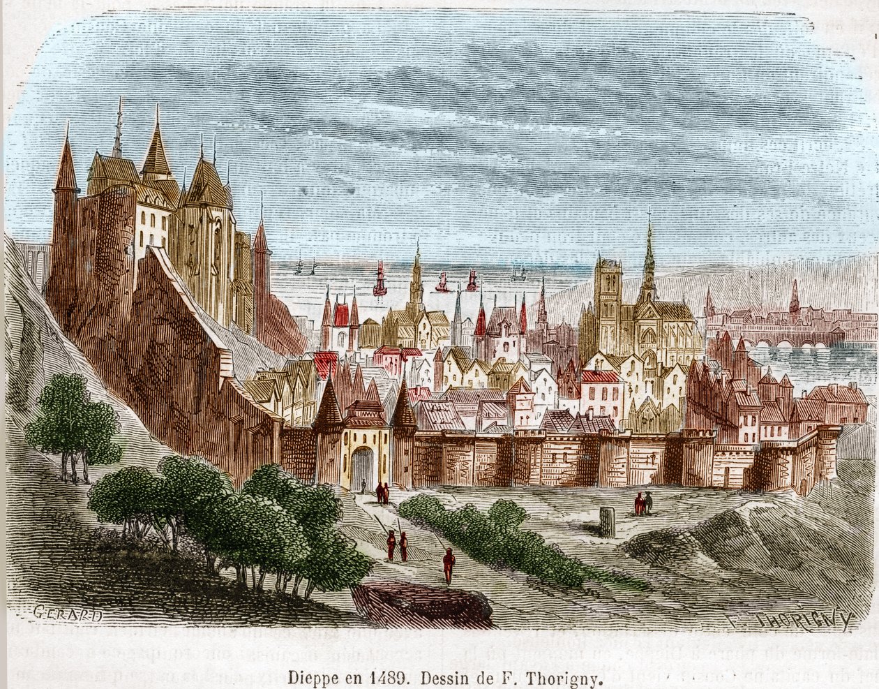 Dieppen kaupunki linnaineen (Seine Maritime) (76) Normandiassa vuonna 1489. tekijältä Felix Thorigny