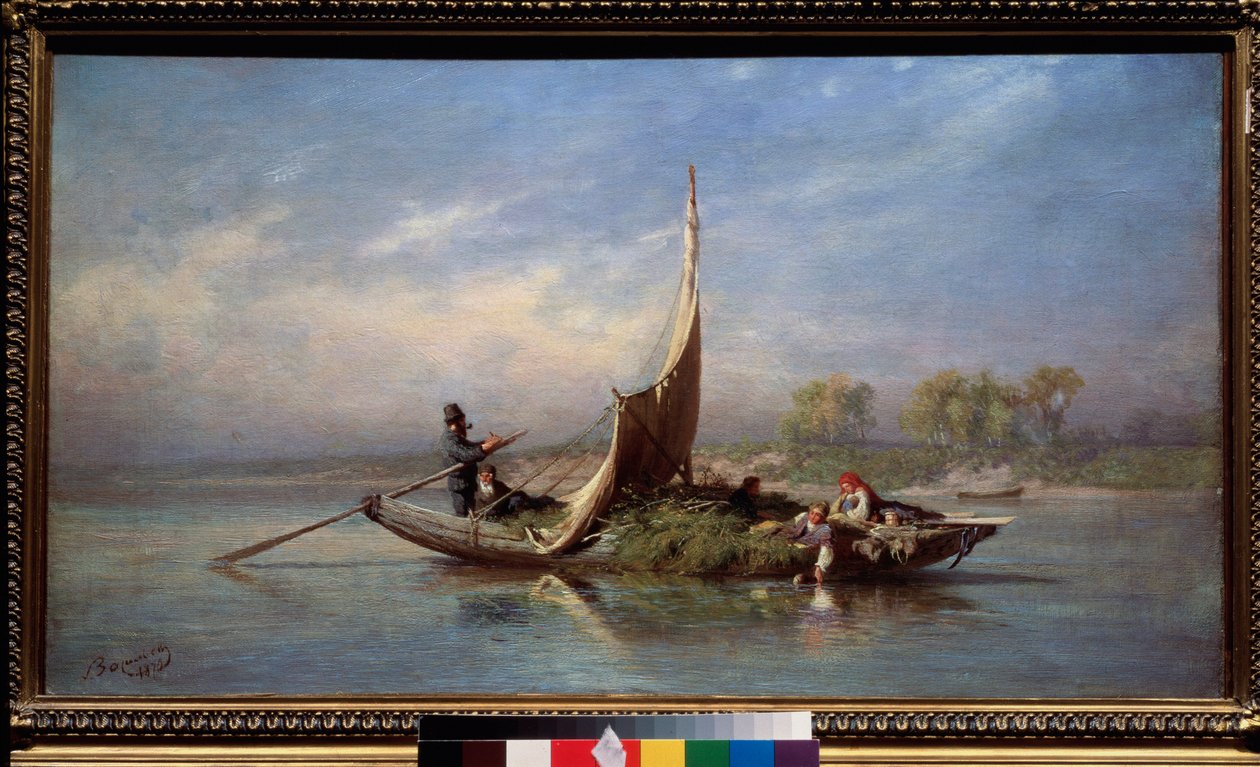 Perhe veneessä (Rehukuljetus purjeveneessä) - Perhe veneessä - Fjodor Vasiljevin maalaus (Fjodor Aleksandrovitš, Fjodor Aleksandrovitš Vasiljev (1850-1873), öljy kankaalle tekijältä Feodor Alexandrovich Vassiliev