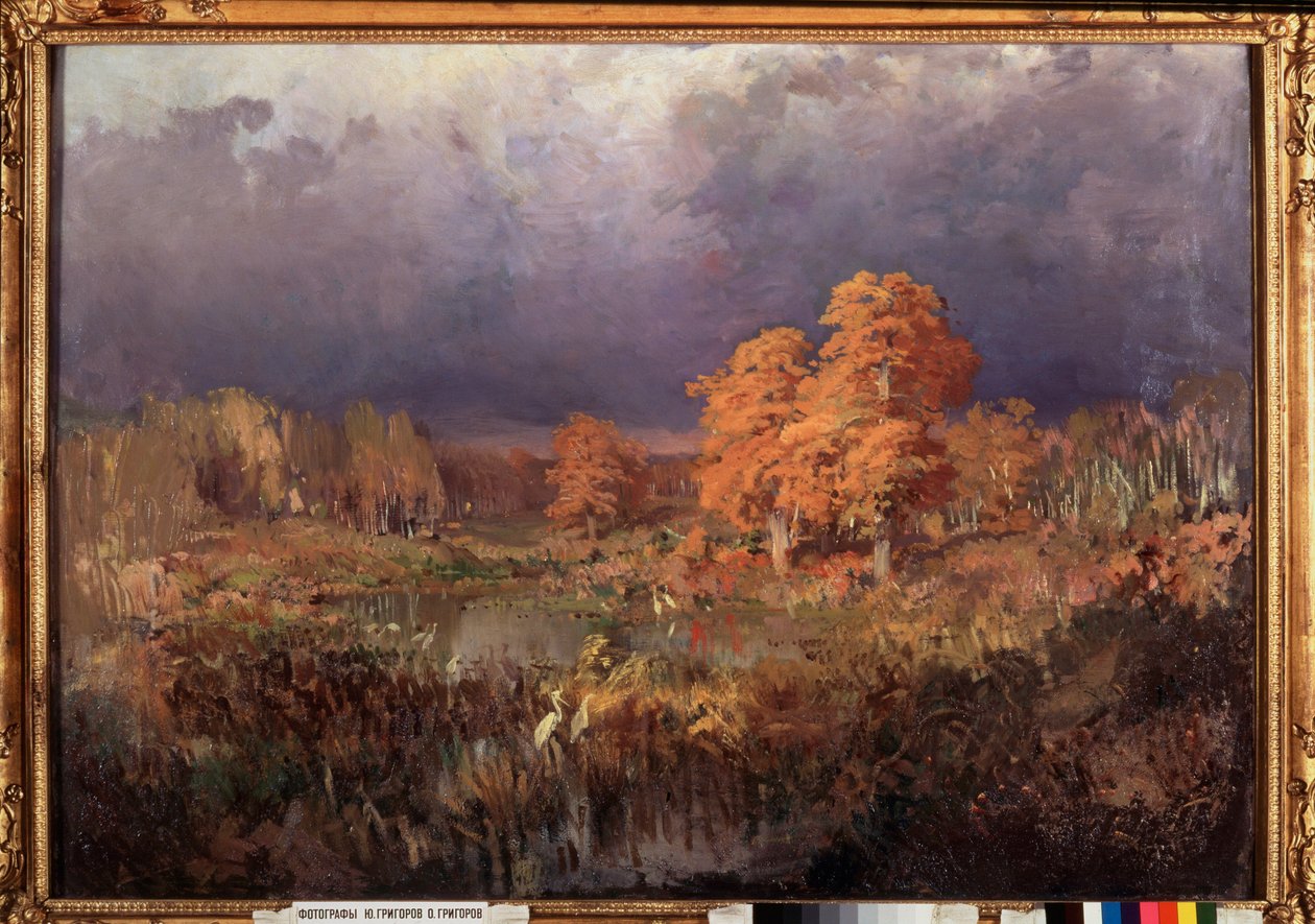 Suo metsässä, syksy - Fjodor Vasiljevin maalaus (Fjodor Aleksandrovitš, Fjodor Aleksandrovitš Vasiljev (1850-1873), öljy kankaalle tekijältä Feodor Alexandrovich Vassiliev
