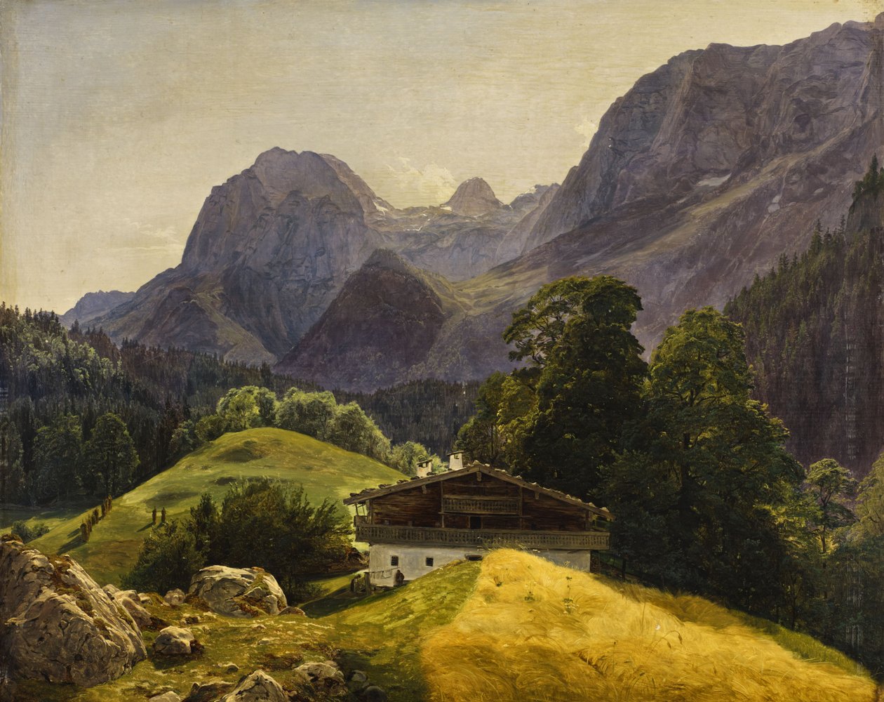 Der Taubensee mit dem Steinberg in der Ramsau bei Berchtesgaden, Blick zur Reiteralpe tekijältä Ferdinand Georg Waldmuller