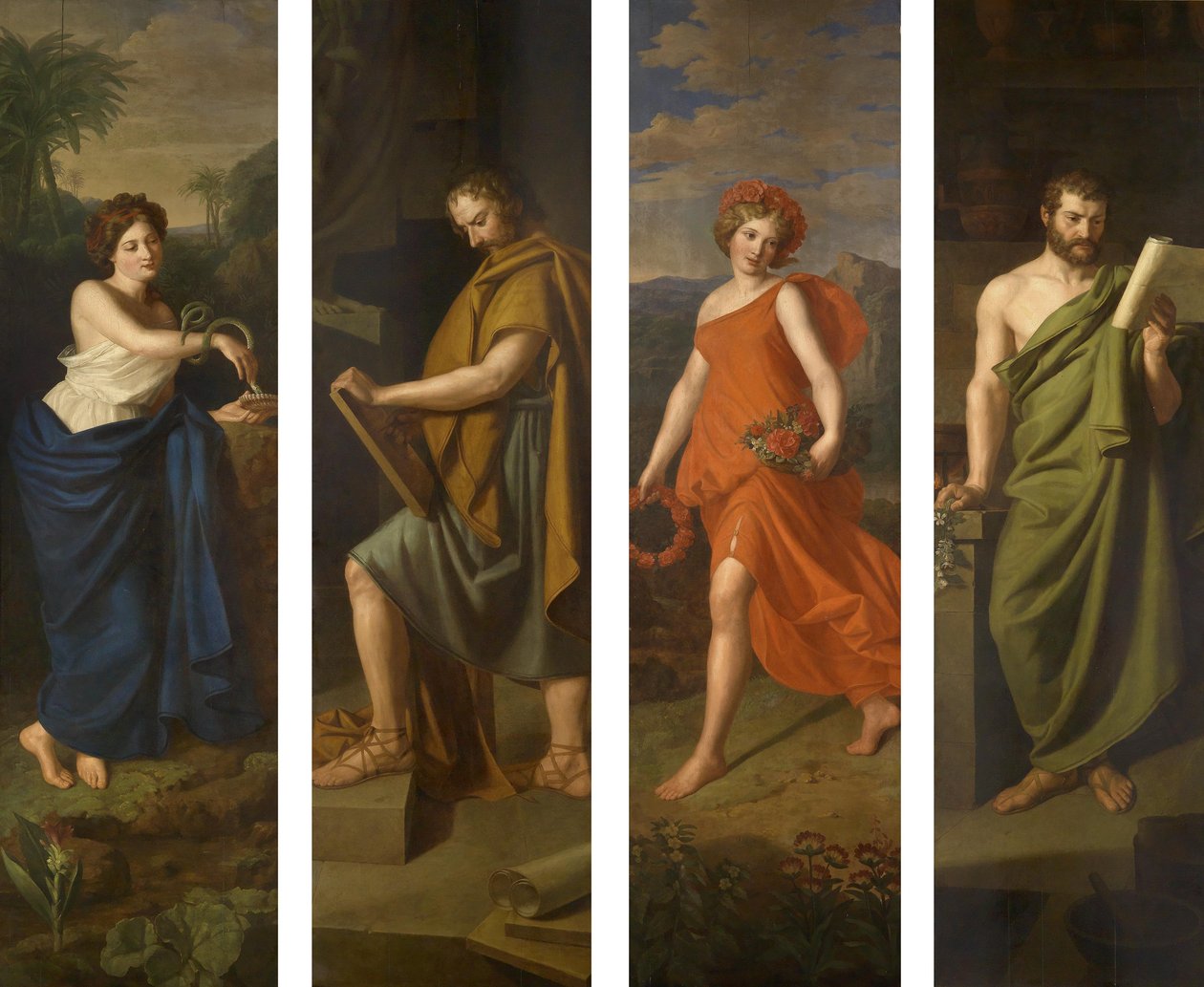 Hygieia, Hippokrates, Flora ja Galen tekijältä Ferdinand Georg Waldmuller