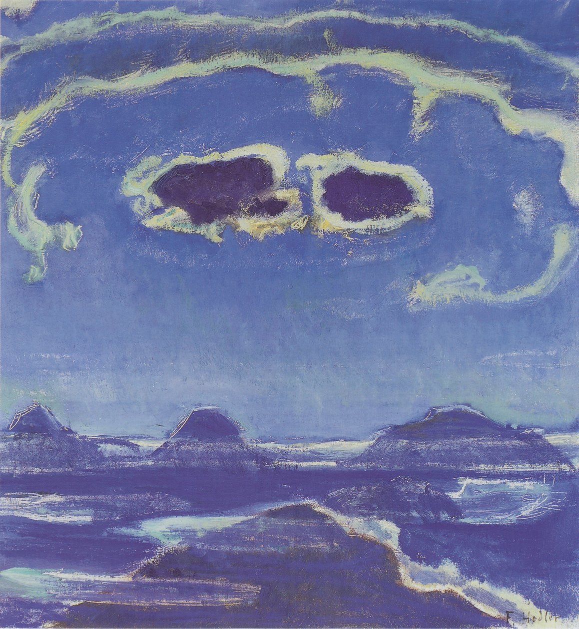 Eiger, Mönch ja Jungfrau kuunvalossa tekijältä Ferdinand Hodler