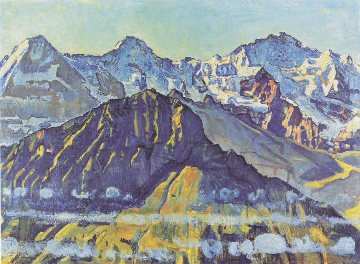 Eiger, Mönch ja Jungfrau aamuauringossa tekijältä Ferdinand Hodler