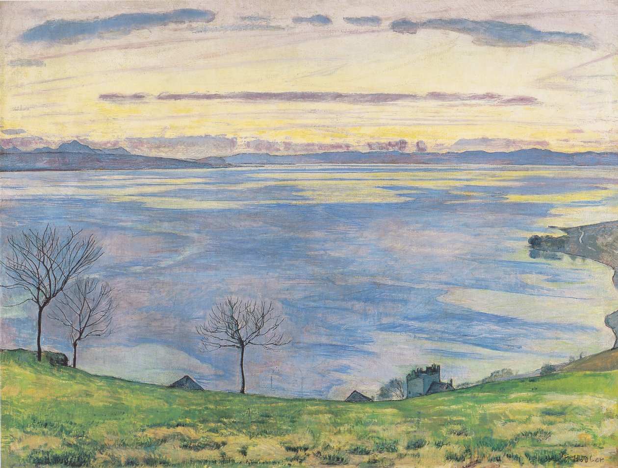 Genevenjärvi illalla Chexbresistä käsin tekijältä Ferdinand Hodler